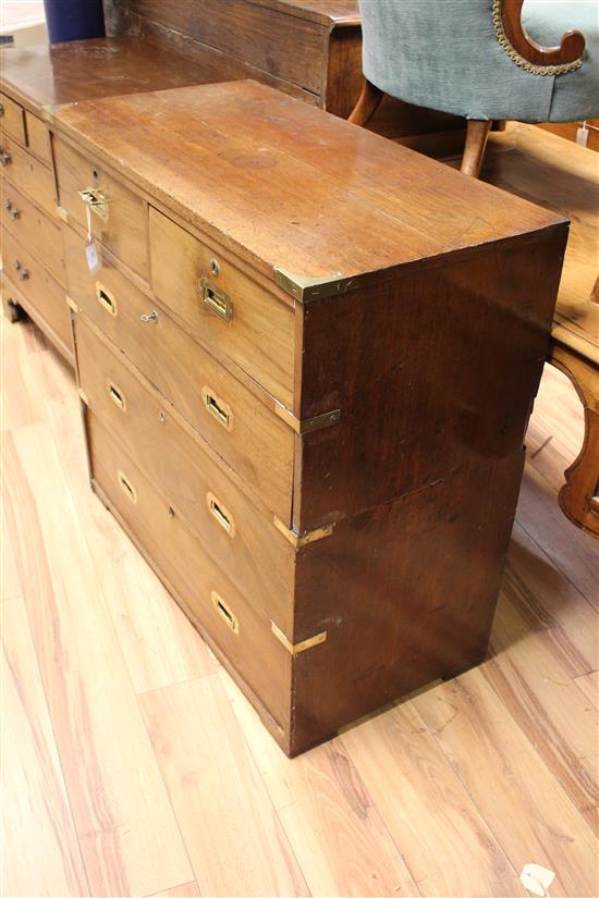 A Victorian mahogany two section military chest, W.3ft